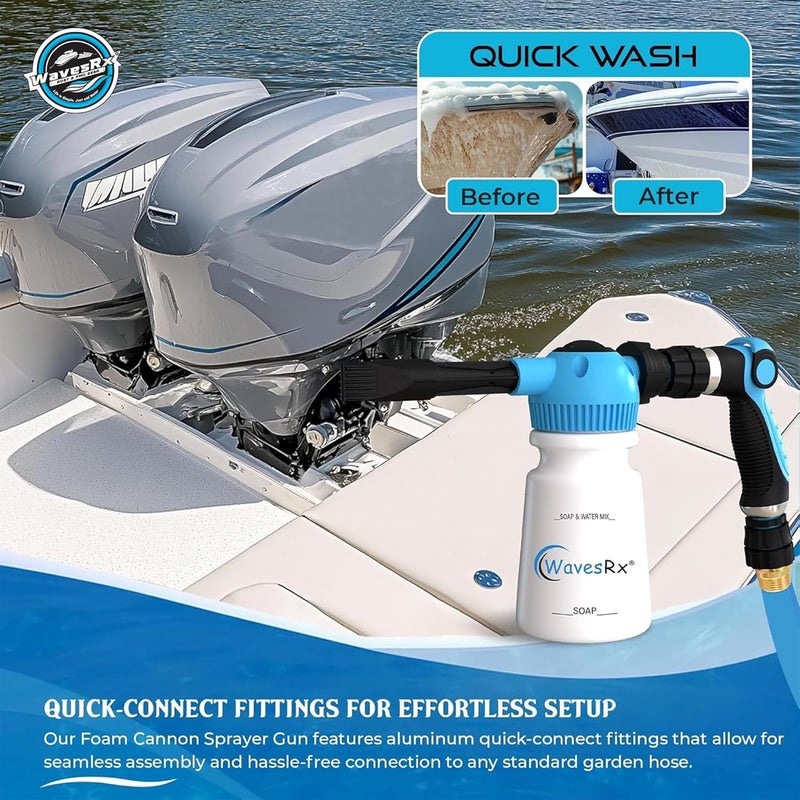 WAVESRX PWC & Boat Wash Sprayer & Engine Flush Mixer to Wash Salt Away | Dual-Use Marine Soap Foamer to Quickly Wash and Rinse | Cleaning Kit for Boating with Garden Hose Quick-Connect - Image 4